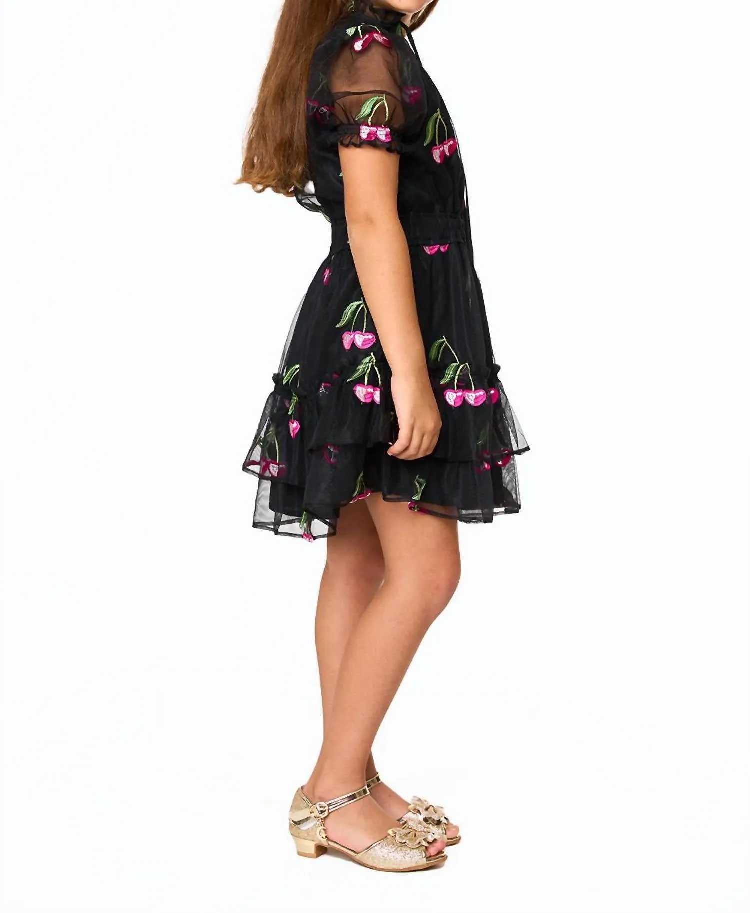 Girl's Mini Clementine Wild Cherries Dress In Black With Cherries