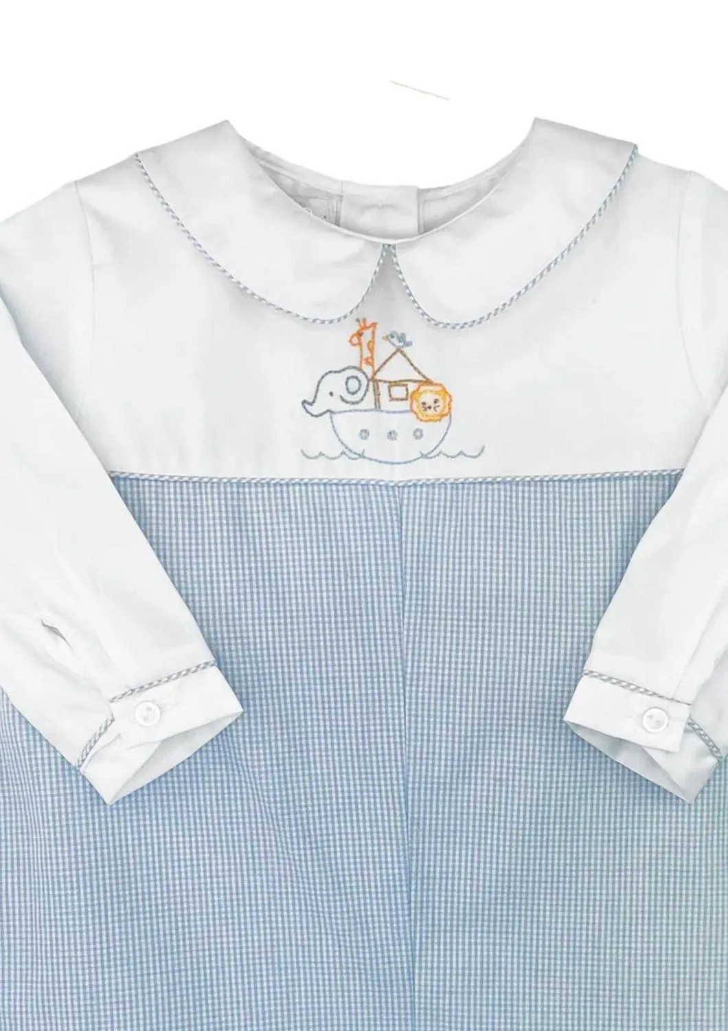 Girl's Noah's Ark Embroidered Longall In Pastel Blue