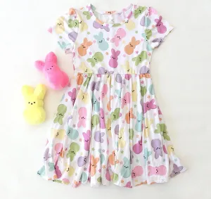 Girls Peeps Short Sleeve Bamboo Dress In Multi