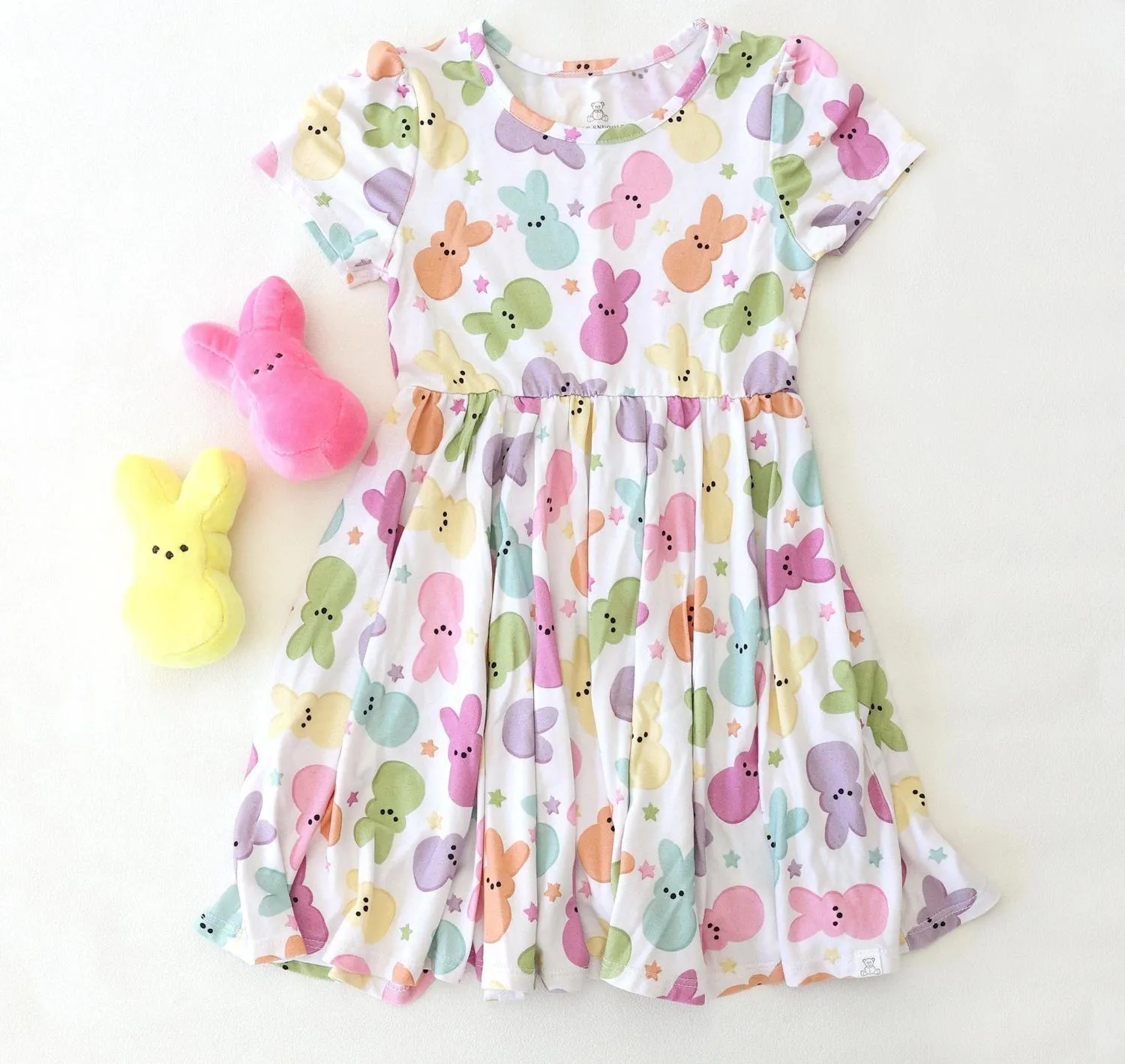 Girls Peeps Short Sleeve Bamboo Dress In Multi