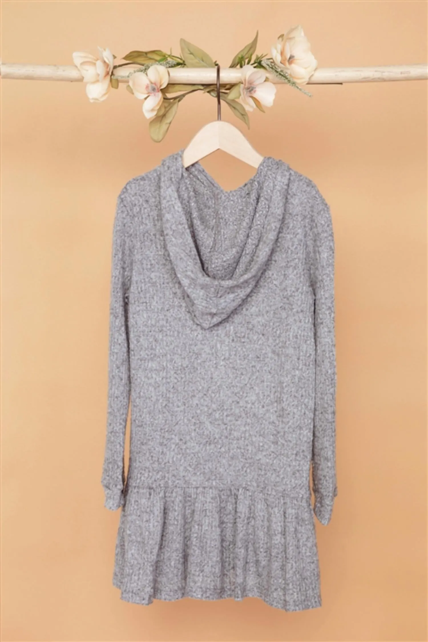 Girls Ribbed Soft Knit Sweater Dress In Heather Grey