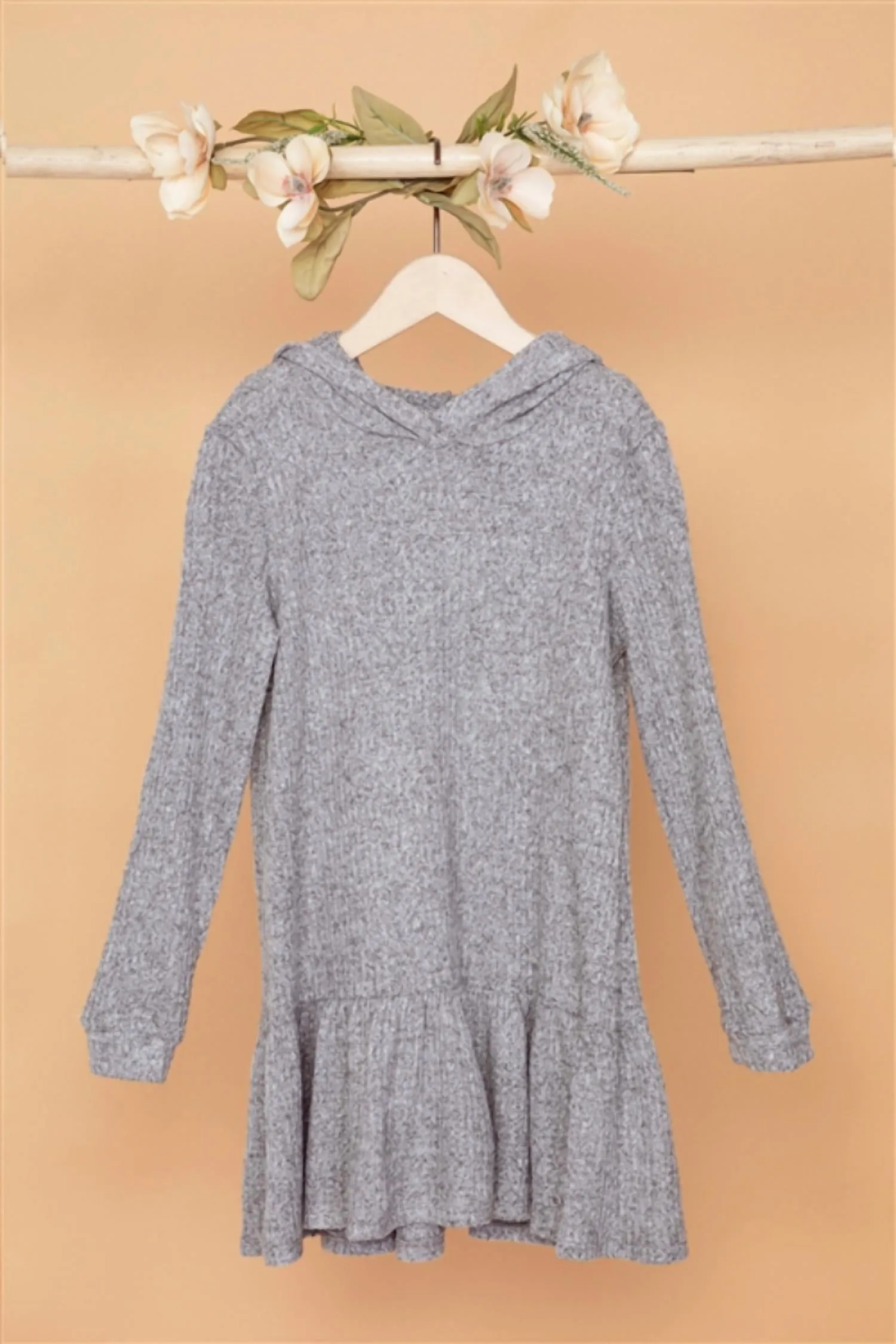 Girls Ribbed Soft Knit Sweater Dress In Heather Grey