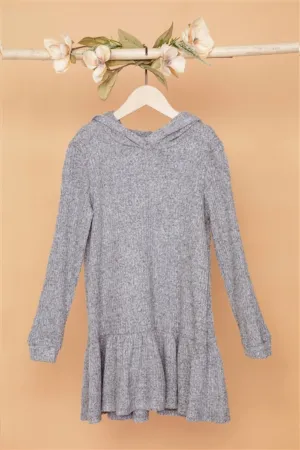 Girls Ribbed Soft Knit Sweater Dress In Heather Grey