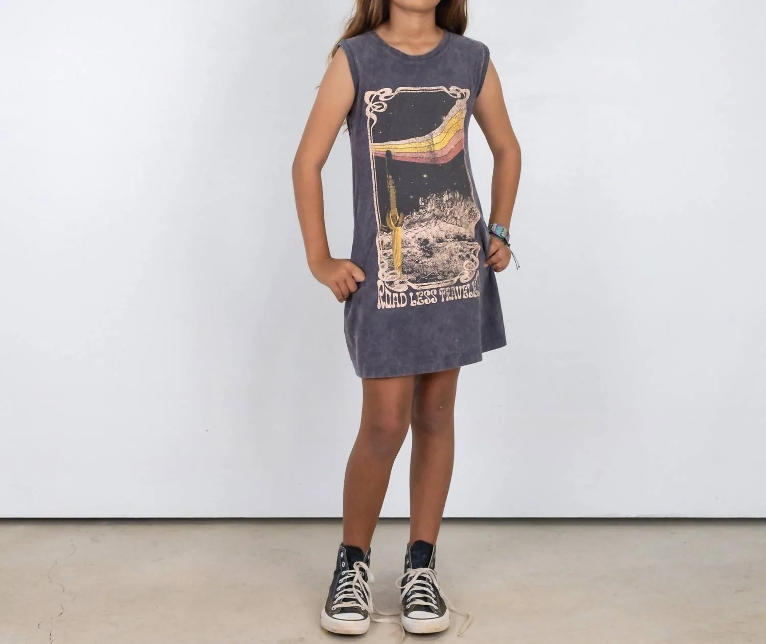 Girl's Road Less Traveled Tank Dress In Black