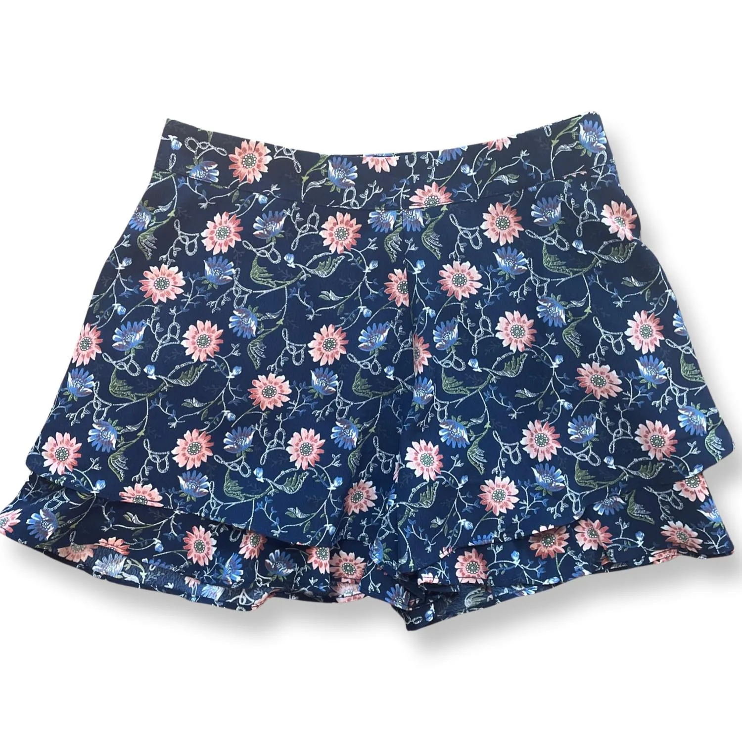 Girl's Ruffle Floral Shorts In Navy