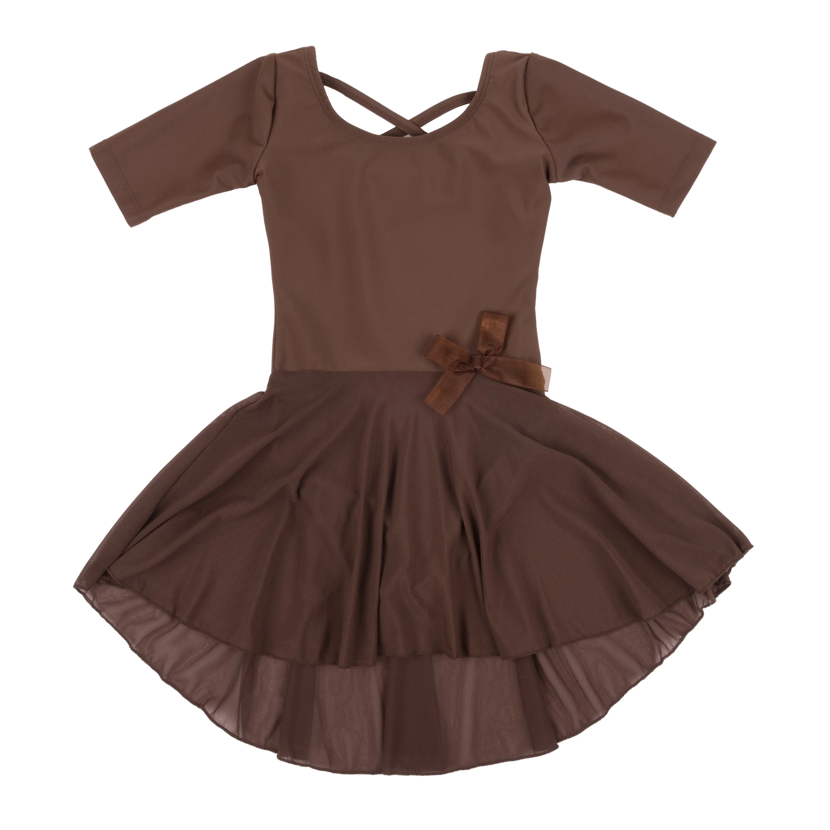 Girls Short Sleeve Skirt Leotard Neutral Solid Color
