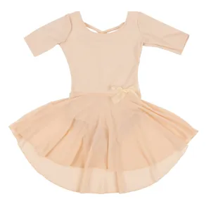 Girls Short Sleeve Skirt Leotard Neutral Solid Color