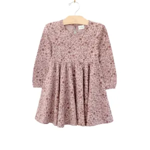 Girl's Twirl Dress In Fox Floral Dusy Rose