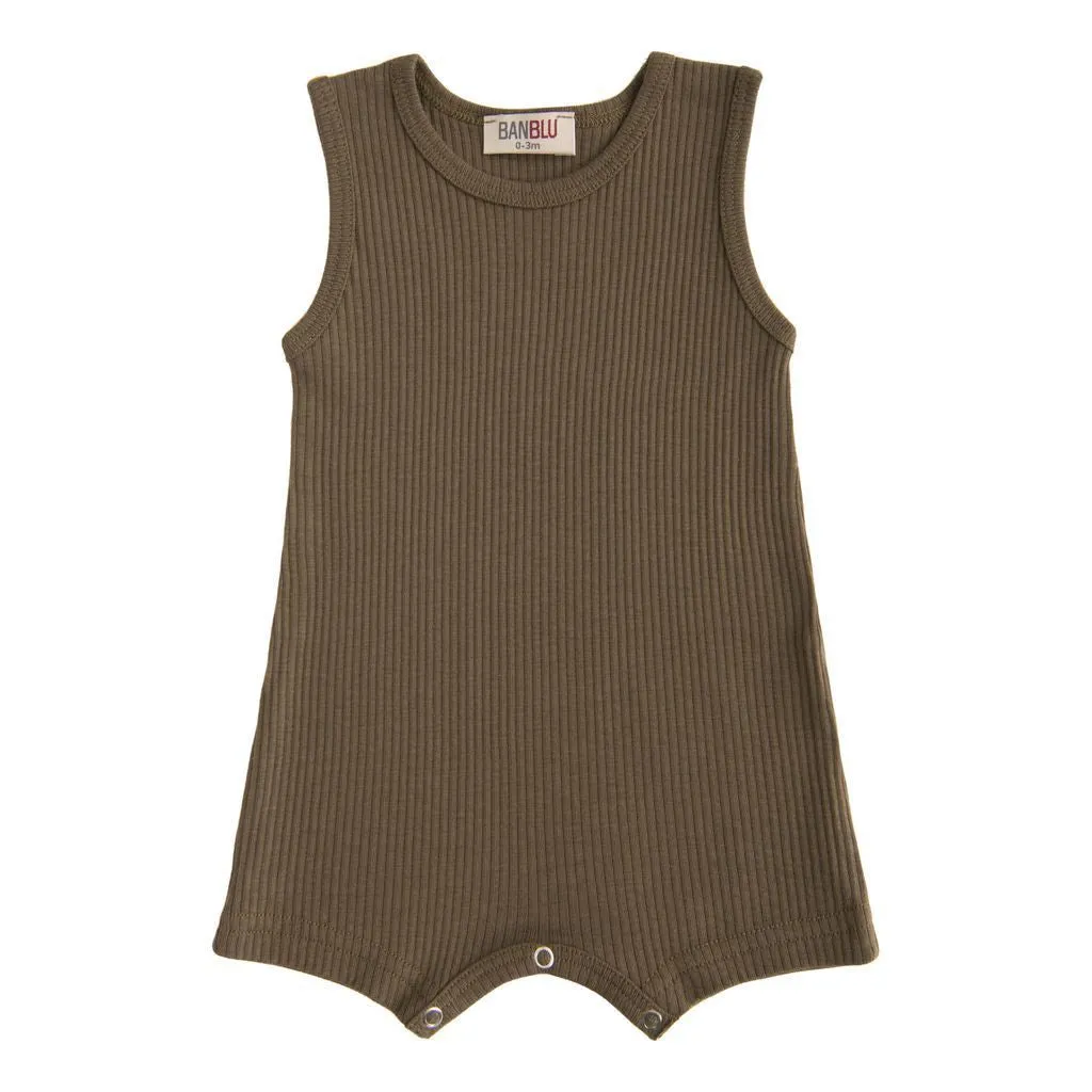 Green Olive Sleeveless Modal Romper