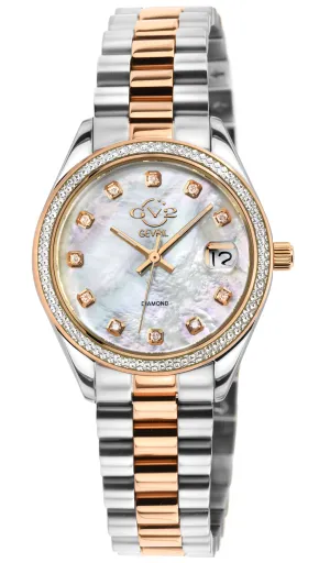 GV2 Women's Turin Diamond, White MOP Dial, IPRG Stainless Steel Watch
