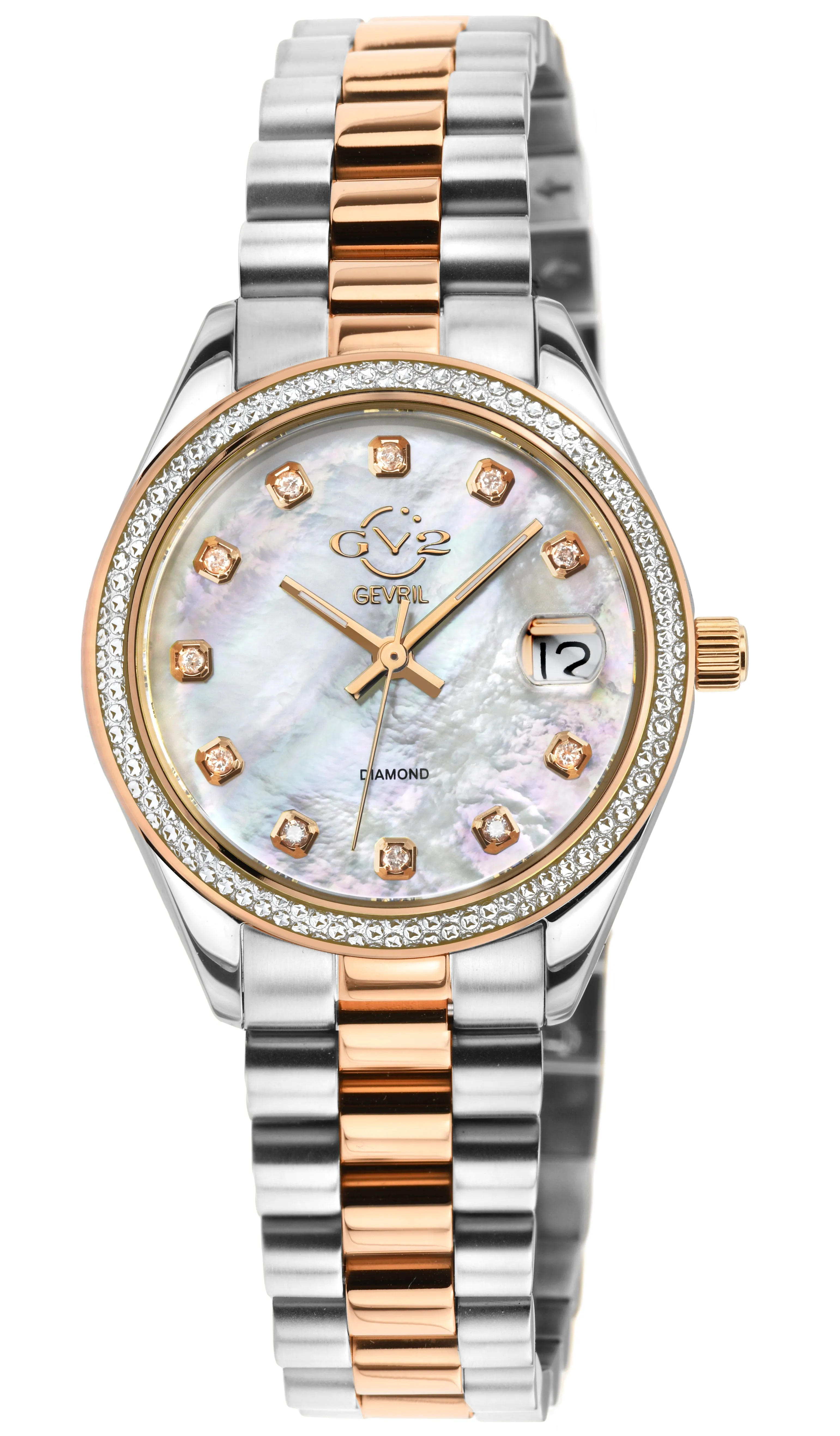 GV2 Women's Turin Diamond, White MOP Dial, IPRG Stainless Steel Watch