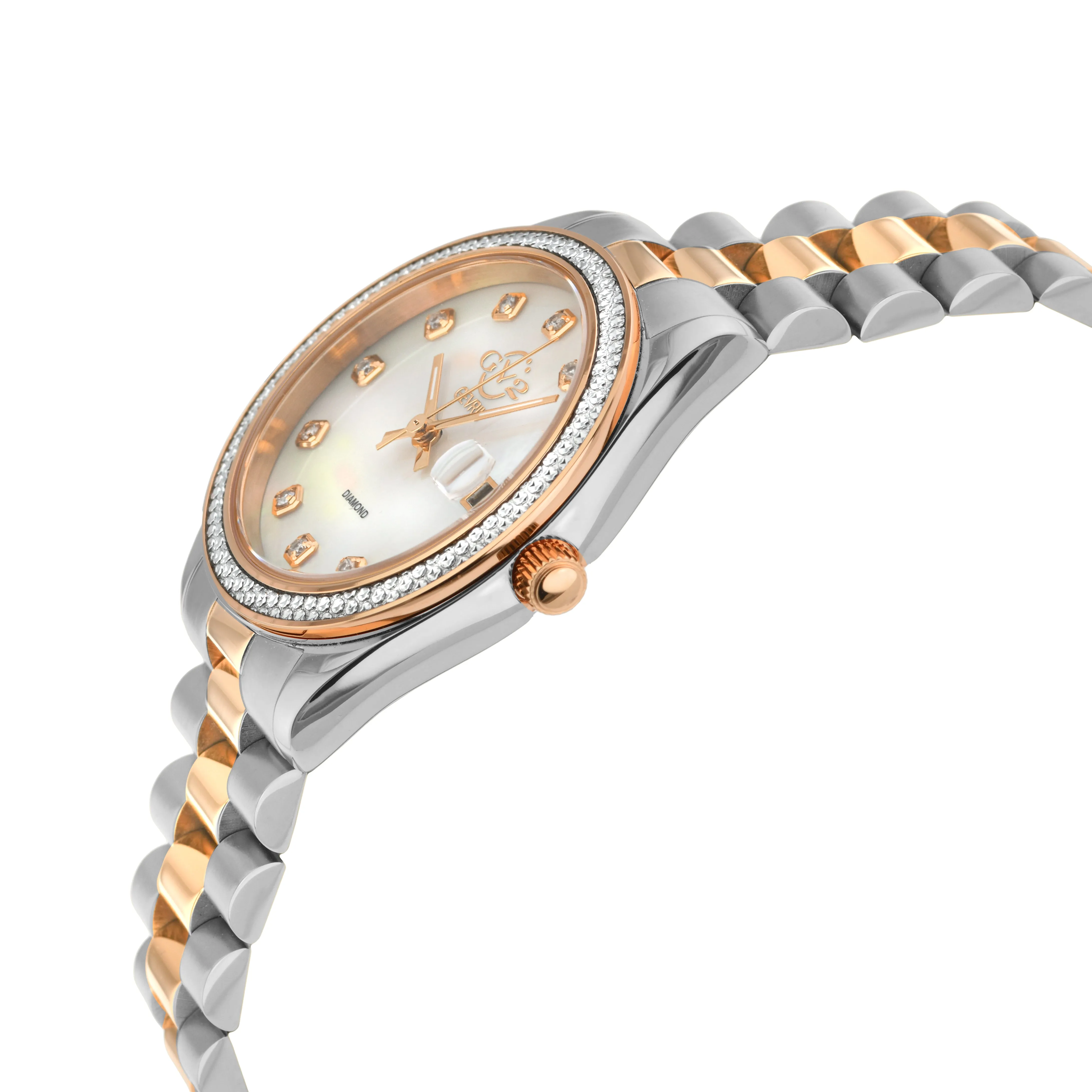 GV2 Women's Turin Diamond, White MOP Dial, IPRG Stainless Steel Watch