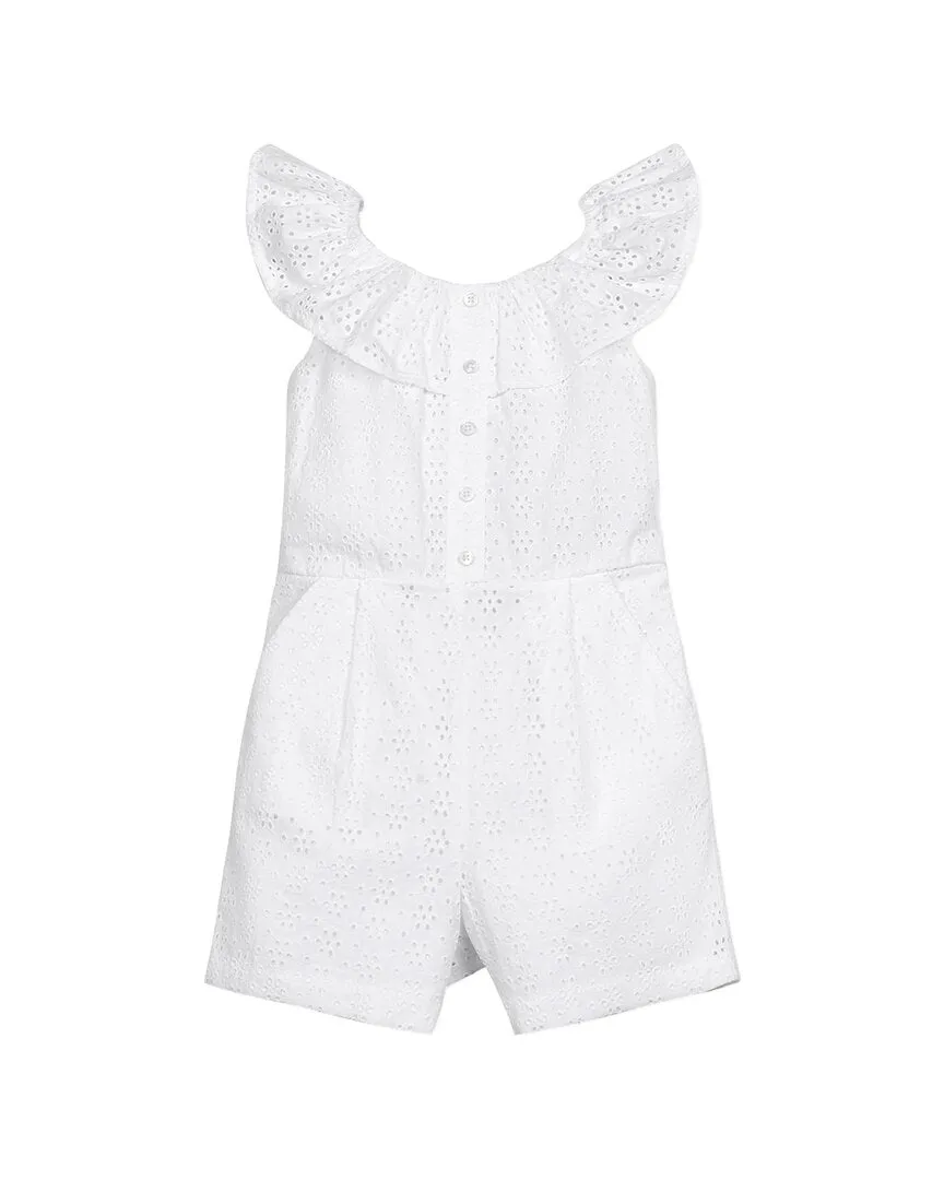 Hope & Henry Ruffle Collar Button Front Romper