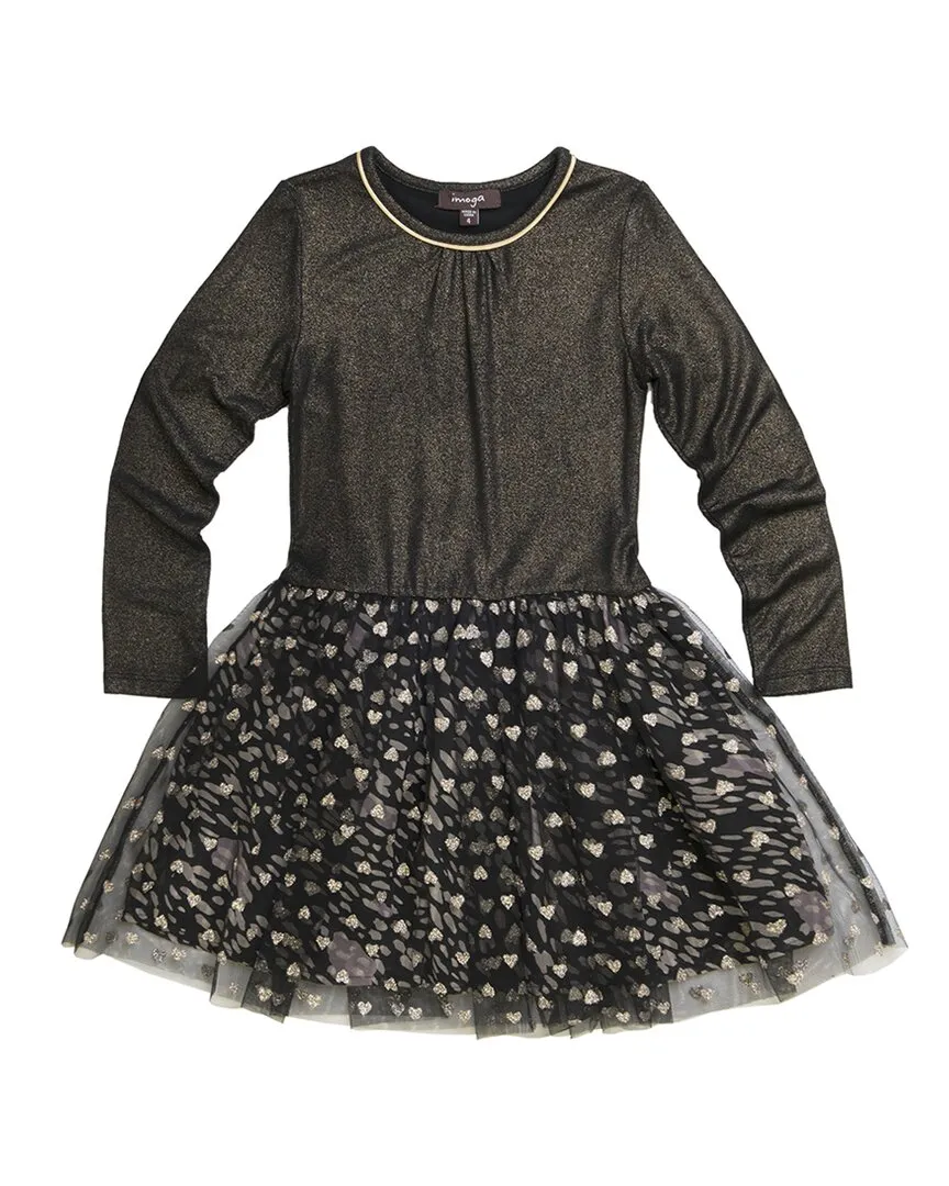 IMOGA Metallic Knit Pleated Mesh Chiffon Dress