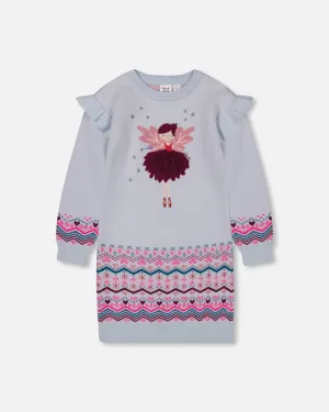 Intarsia Knit Dress Light Blue