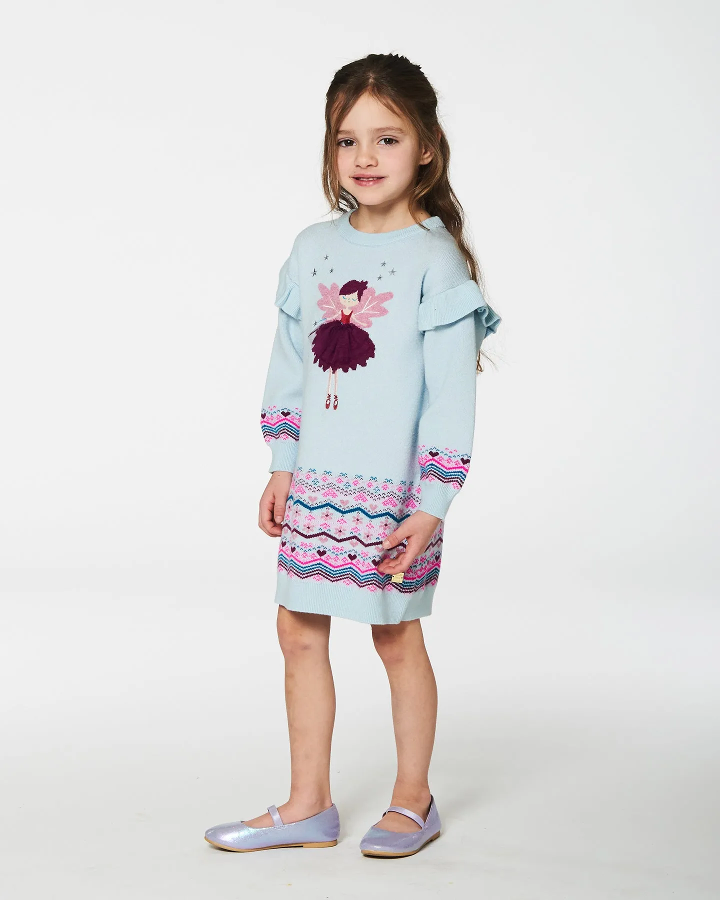 Intarsia Knit Dress Light Blue