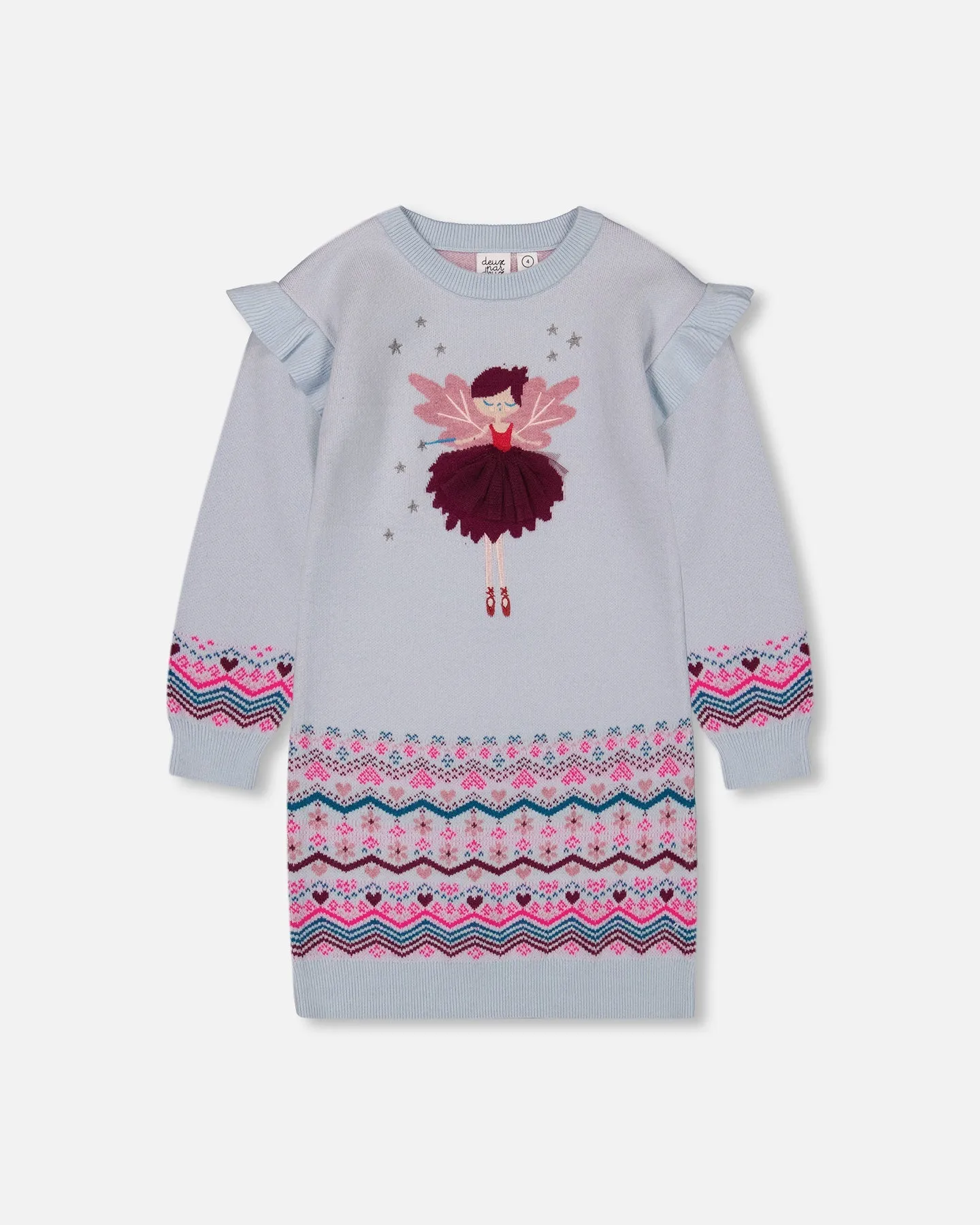 Intarsia Knit Dress Light Blue