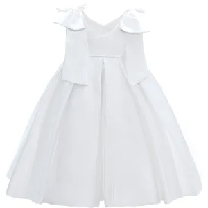 Ivory Palermo Satin Bow Pleated Dress