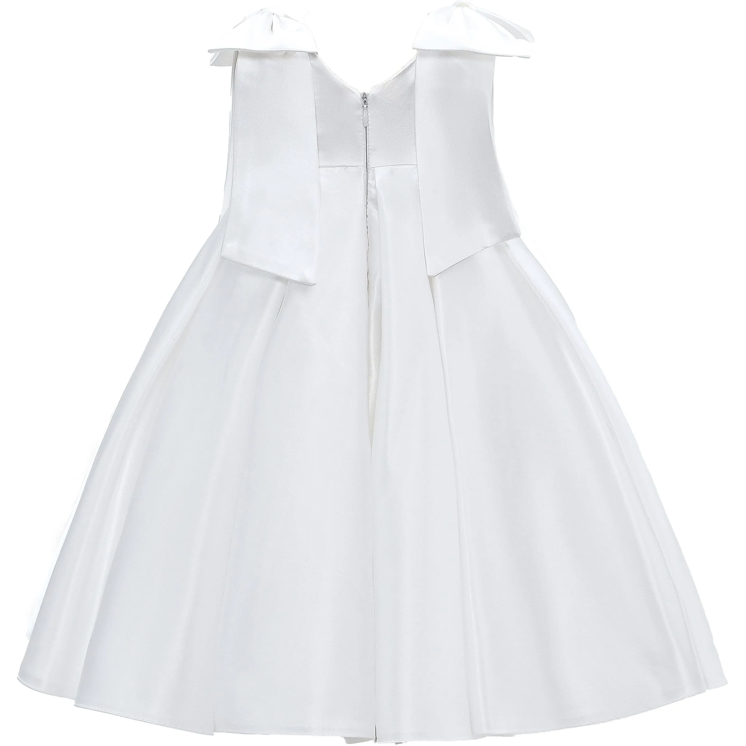Ivory Palermo Satin Bow Pleated Dress