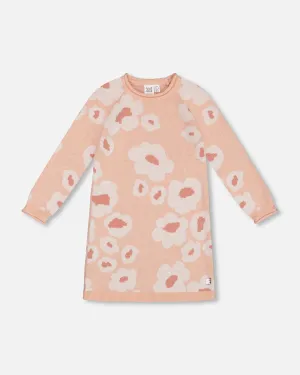 Jacquard Retro Flower Knit Dress Light Pink