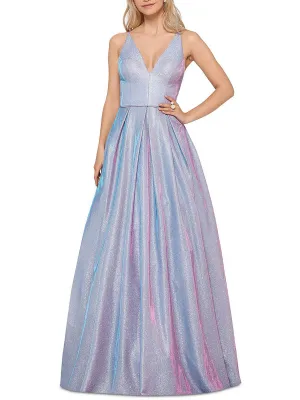 Juniors Womens Metallic Shimmer Evening Dress