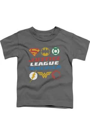 Justice League of America Pixel Logos Short Sleeve Juvenile Tee / T-Shirt