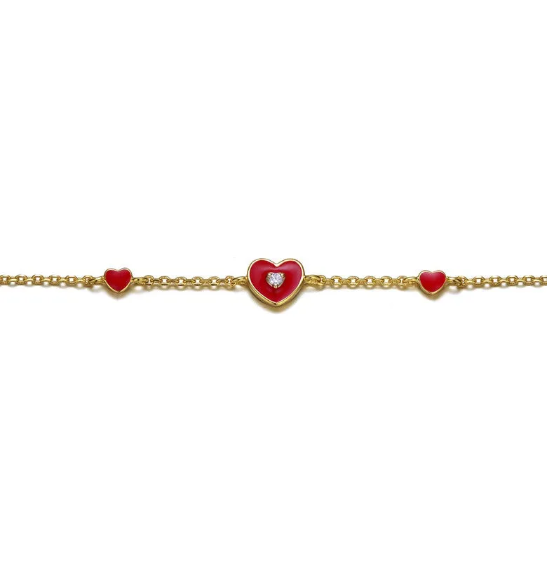 Kids 14k Gold Plated Red Heart charms Bracelet