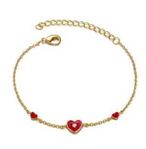 Kids 14k Gold Plated Red Heart charms Bracelet