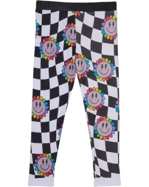 Kids Checkered Rainbow Daisy Pants In Black/white