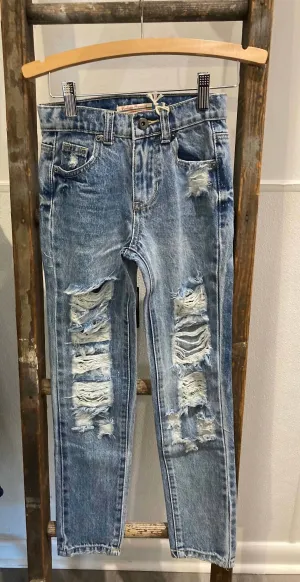 Kid's Distressed Hi Rise Jean In Blue