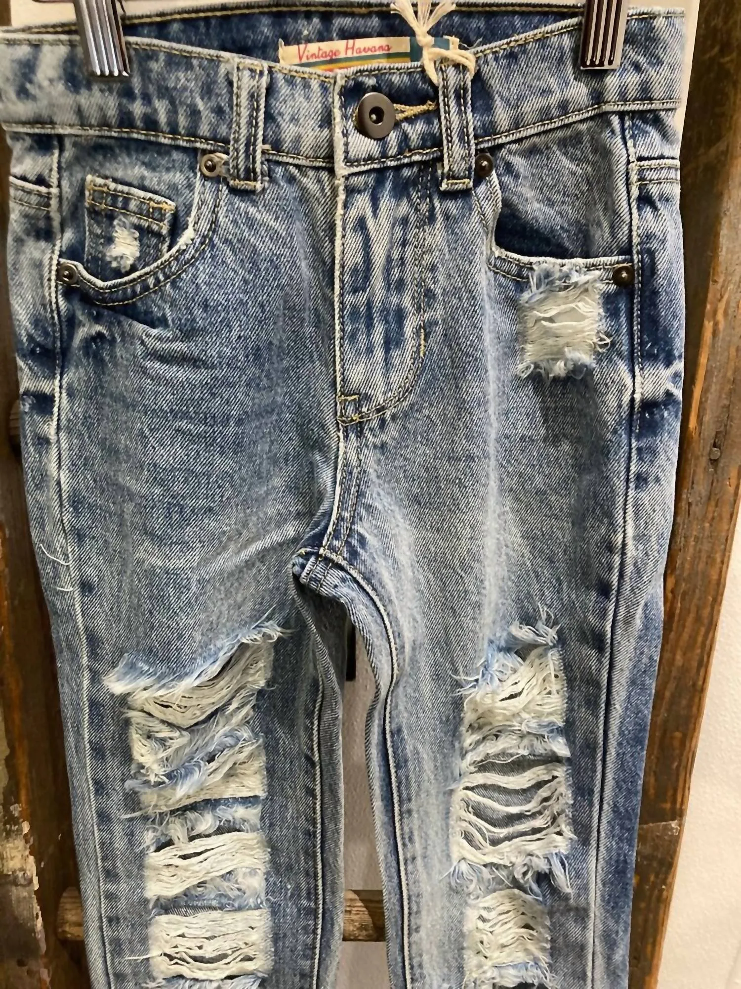 Kid's Distressed Hi Rise Jean In Blue
