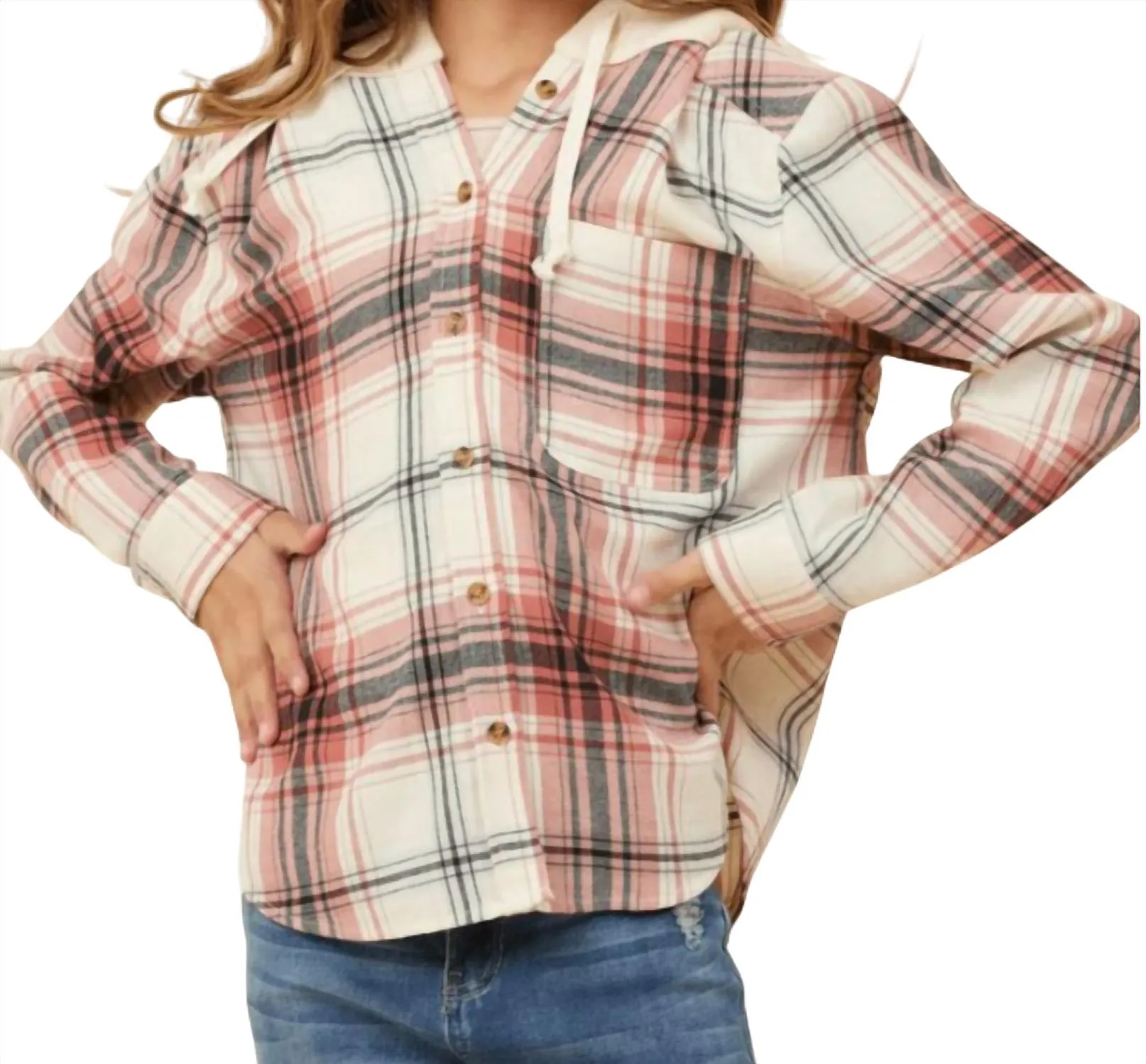 Kid's Flannel Shirt With Hood In Multi
