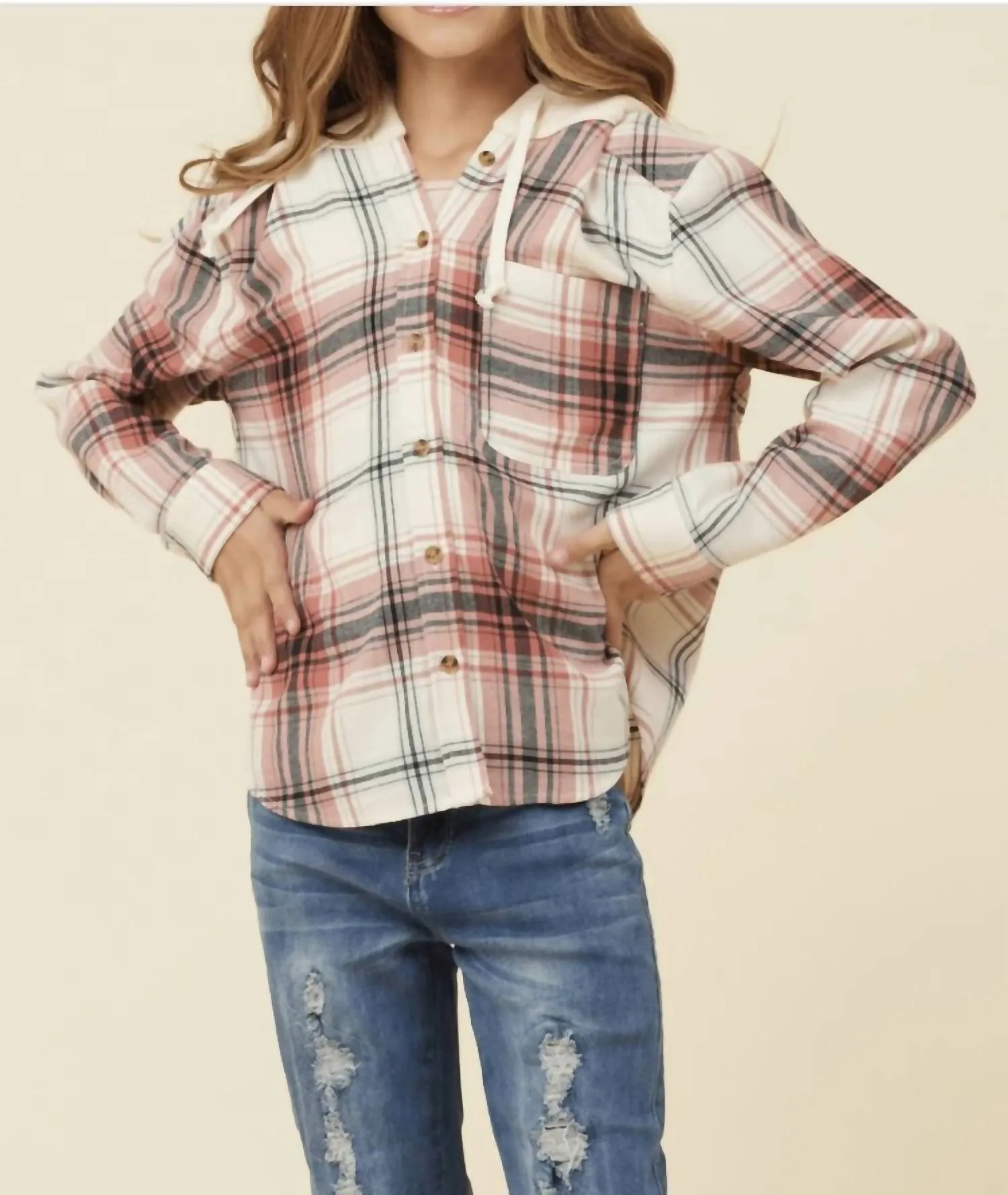 Kid's Flannel Shirt With Hood In Multi