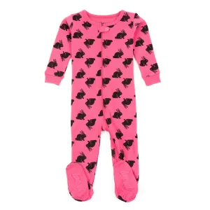 Kids Footed Cotton Pajamas Bunny Pink