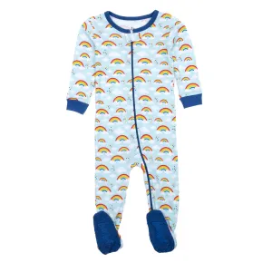 Kids Footed Cotton Pajamas Rainbow Blue