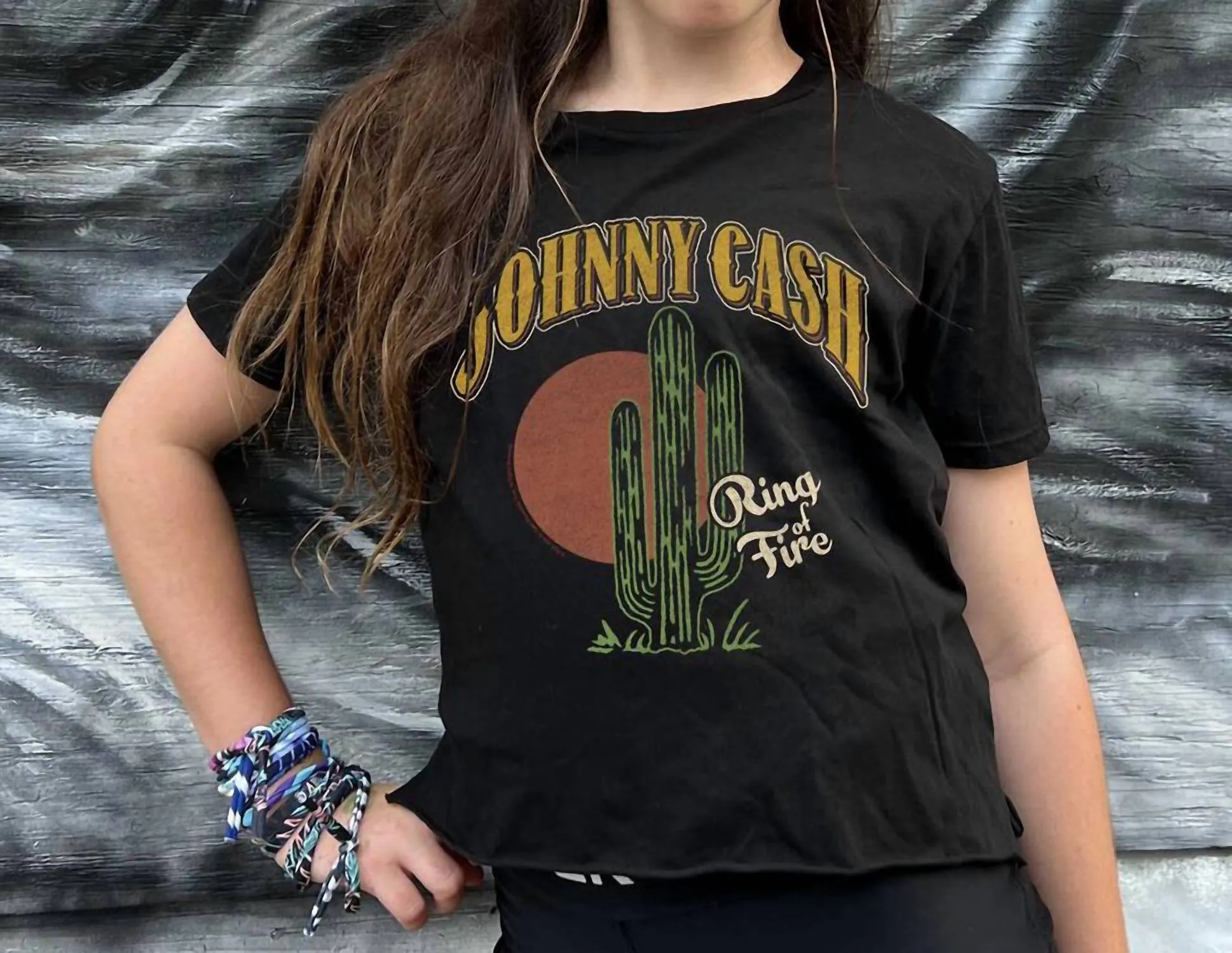 Kid's Johnny Cash Not Quite Crop Tee In Black