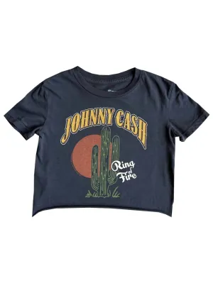 Kid's Johnny Cash Not Quite Crop Tee In Black