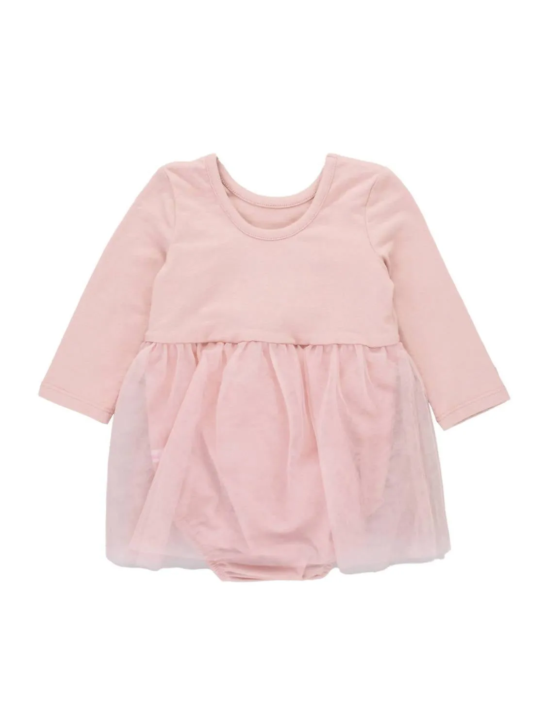 Kid's Long Sleeve Tulle Skirted Romper In Pale Mauve