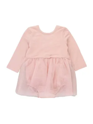 Kid's Long Sleeve Tulle Skirted Romper In Pale Mauve