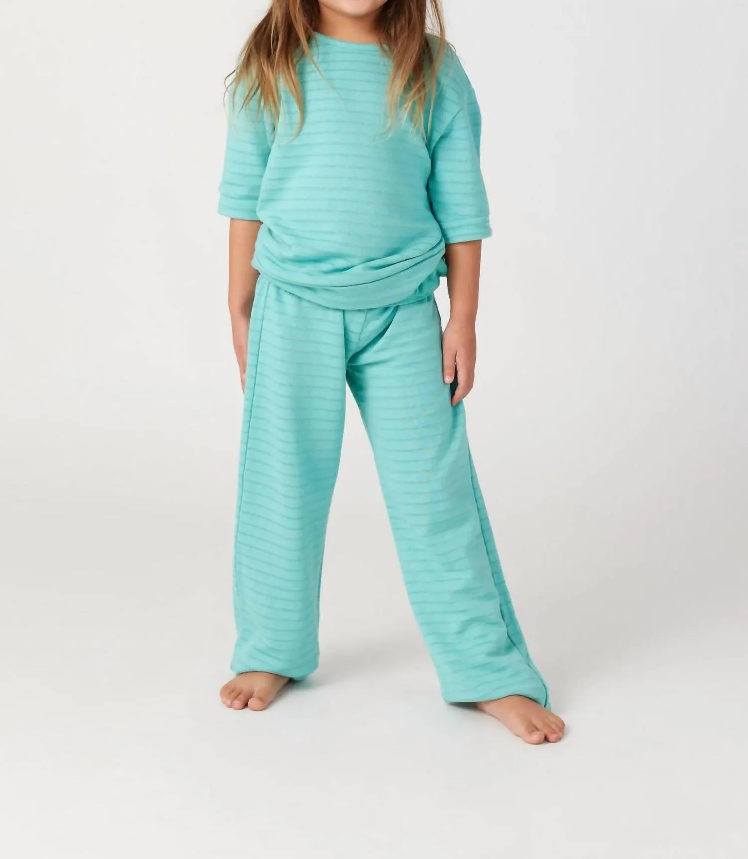 Kids Tonal Stripe Wide Leg Pant In Green