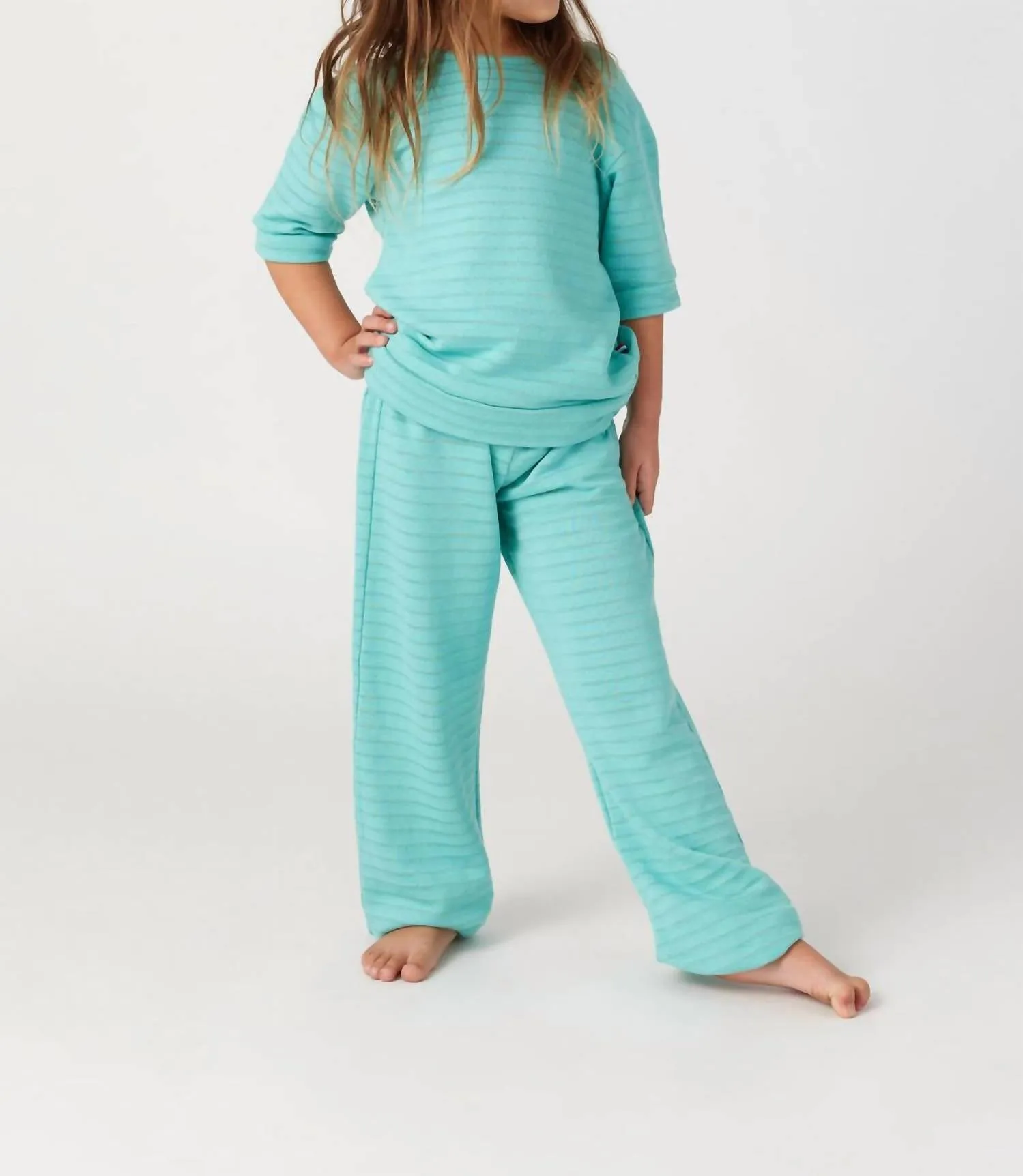Kids Tonal Stripe Wide Leg Pant In Green