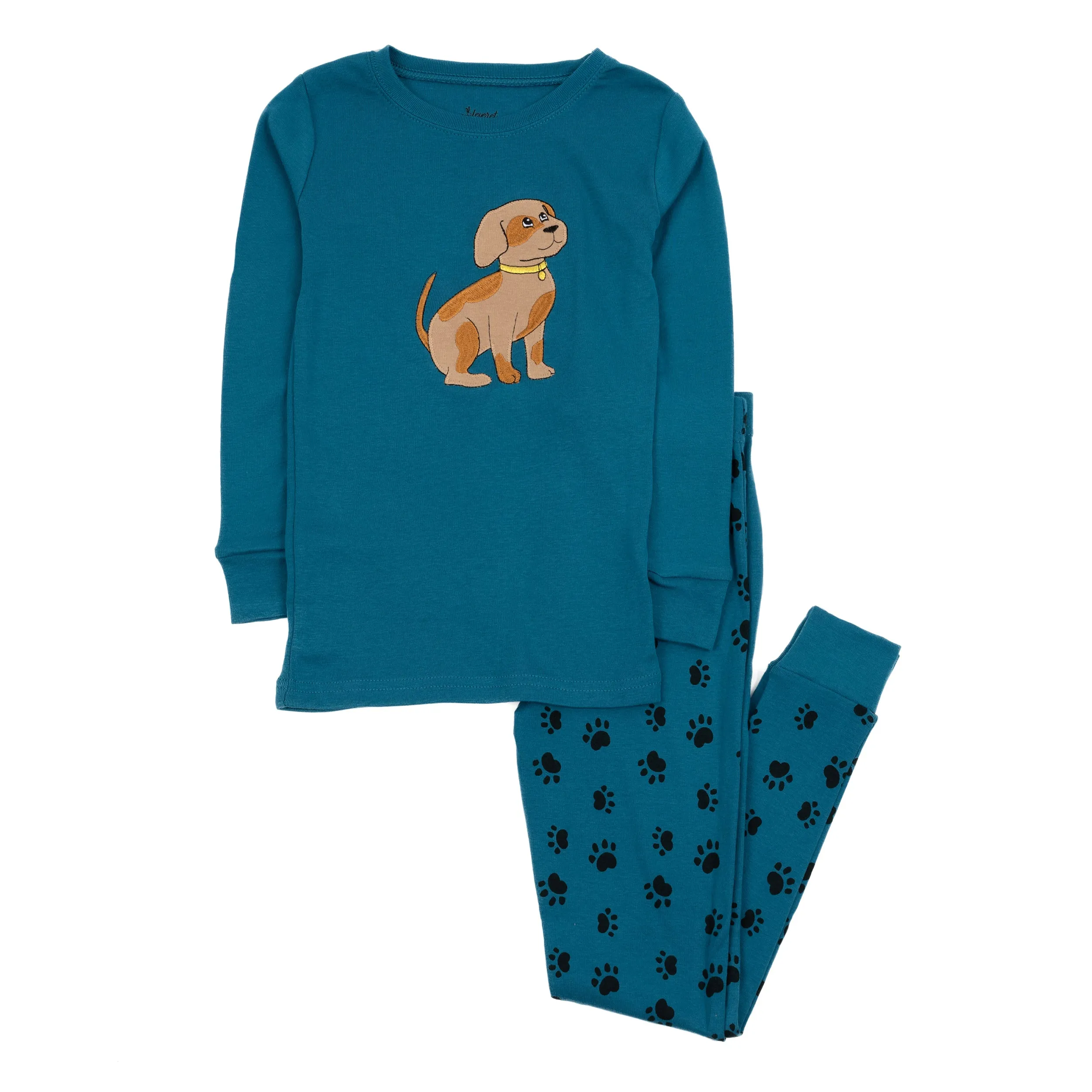 Kids Two Piece Cotton Pajamas Dog Paw Blue