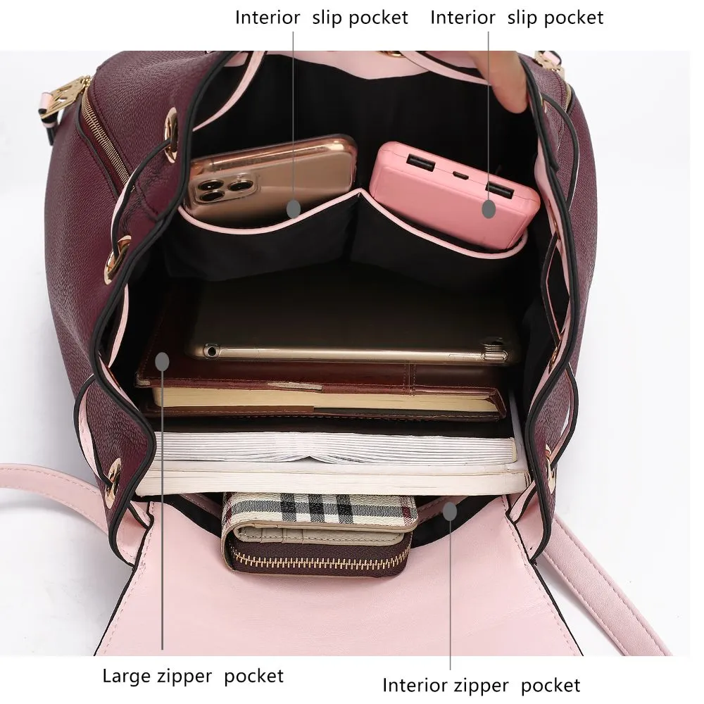 Kimberly Vegan Leather Fashion Backpack Color-Block