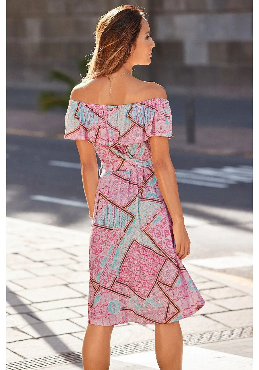LASCANA Women's Boho Off Shoulder Carmen Midi Dress