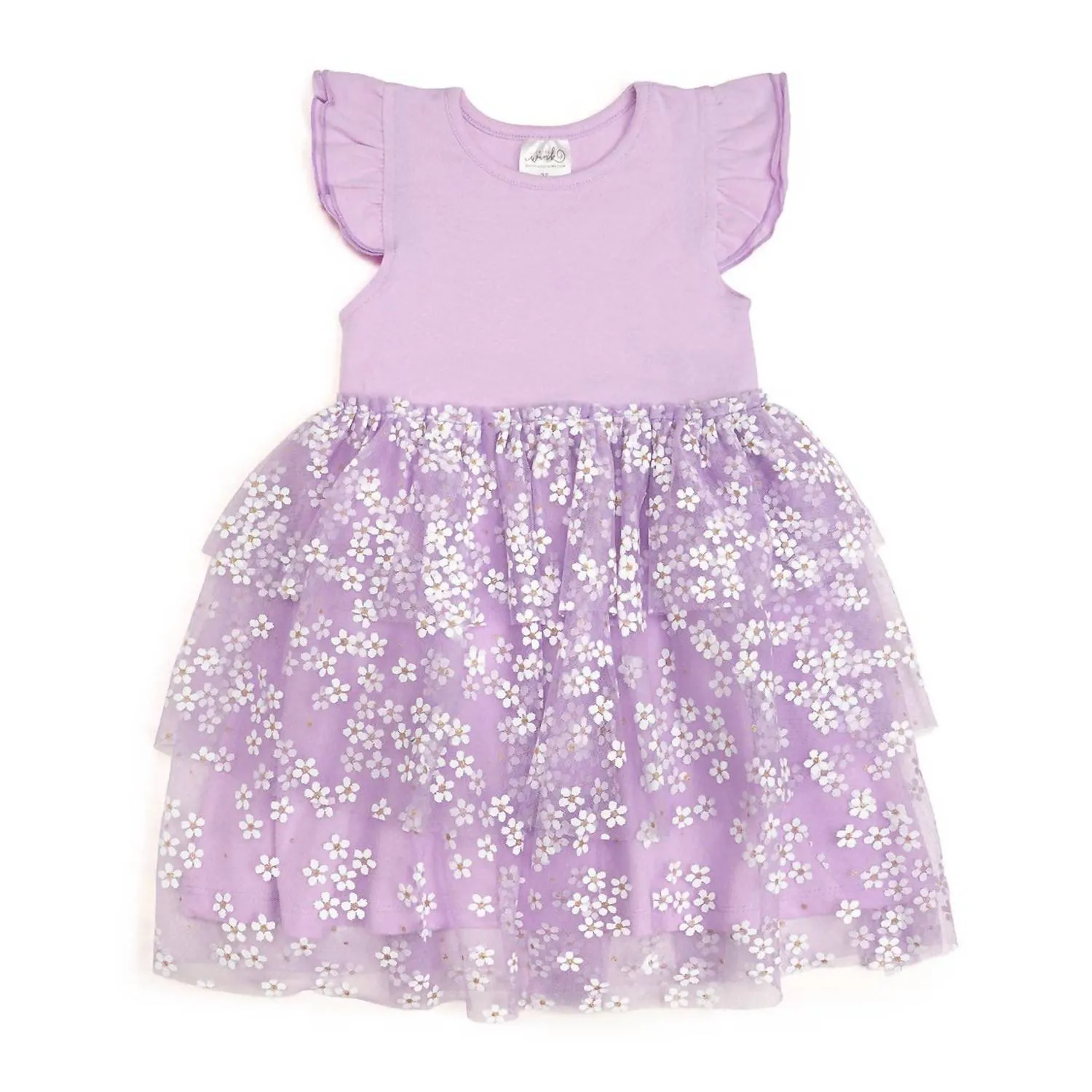Lavender Ditsy Daisy Easter Tiered Short Sleeve Tutu Dress