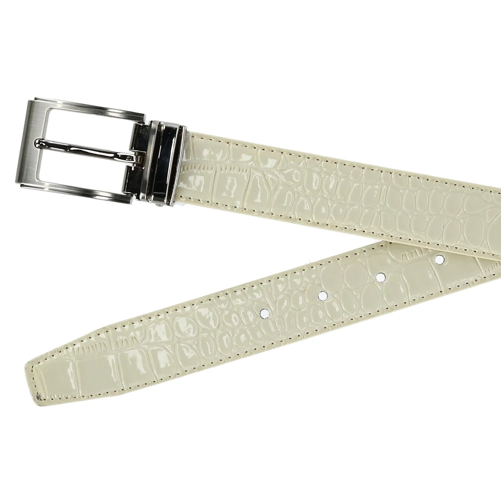 Leather Croc Print Dress Belt with Clamp On Buckle