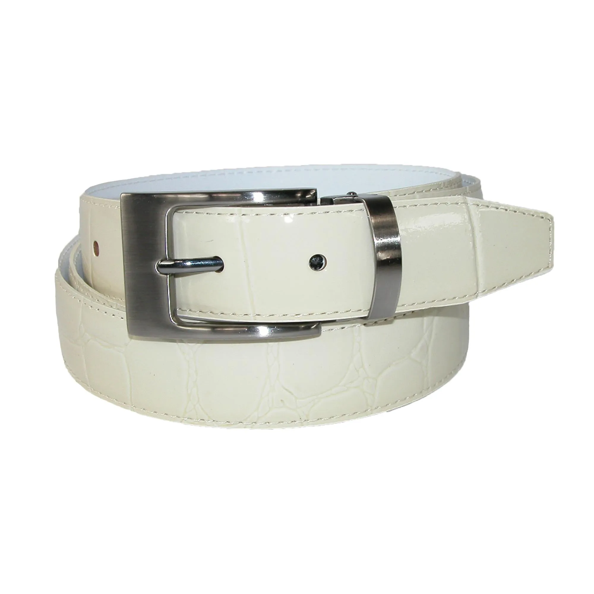 Leather Croc Print Dress Belt with Clamp On Buckle