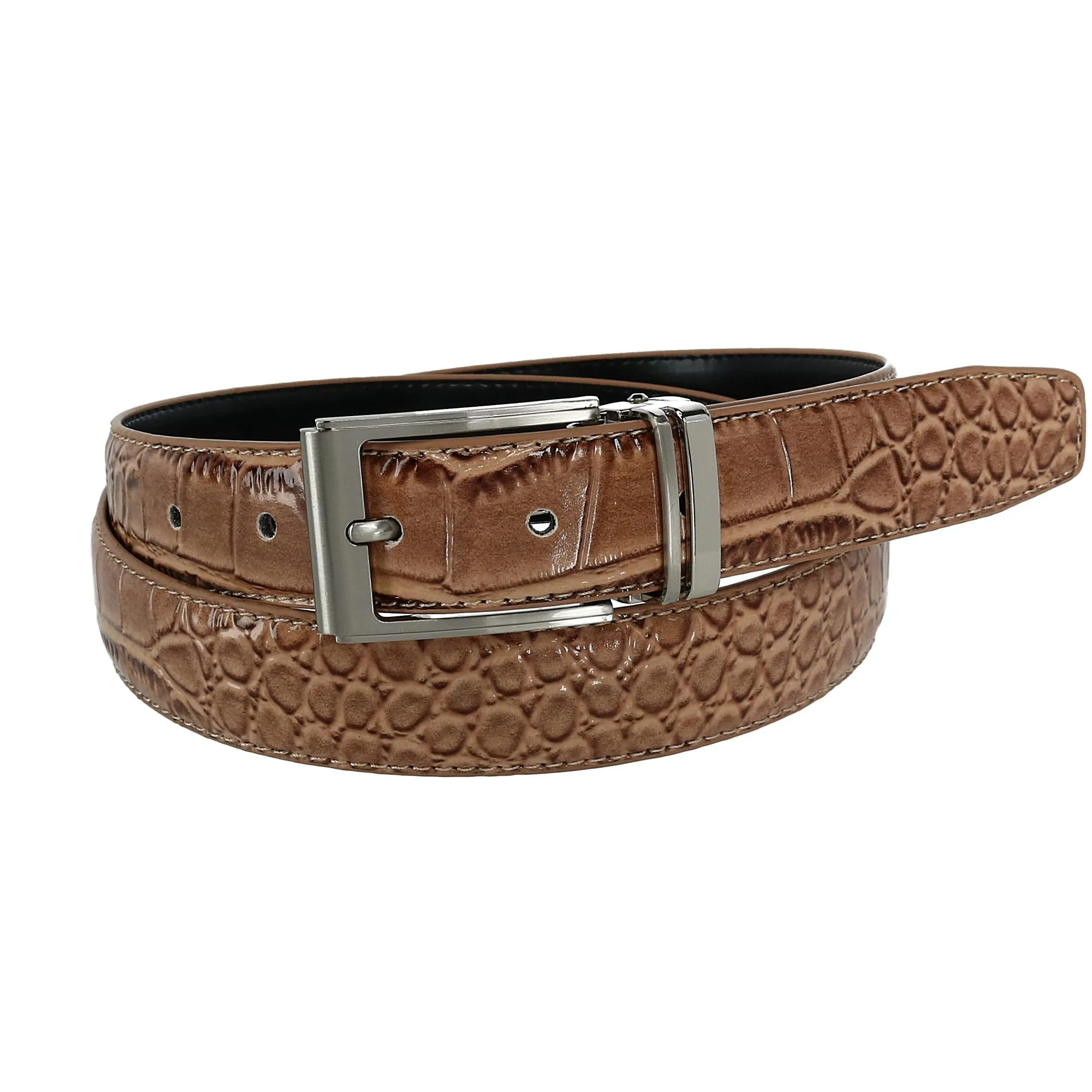 Leather Croc Print Dress Belt with Clamp On Buckle