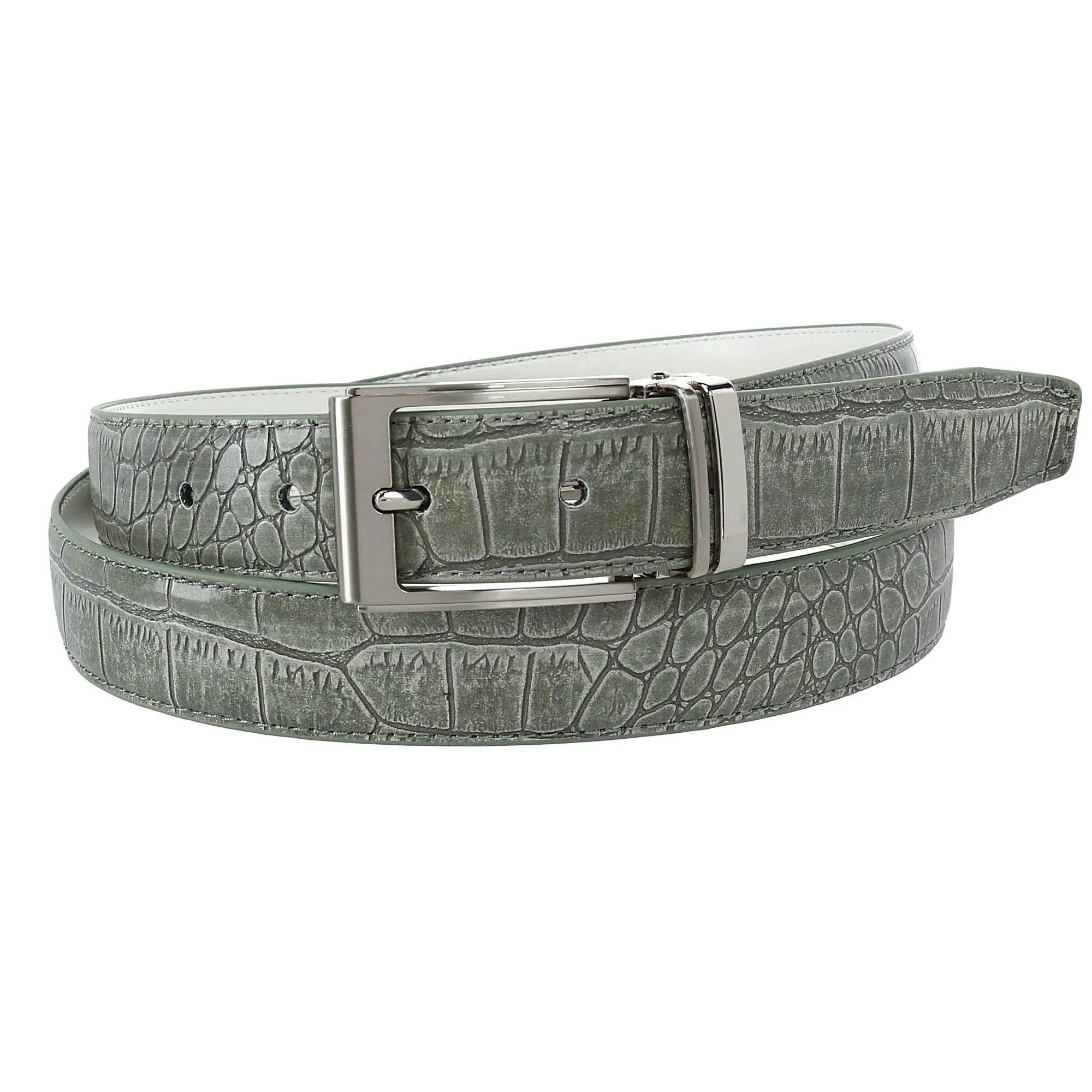 Leather Croc Print Dress Belt with Clamp On Buckle