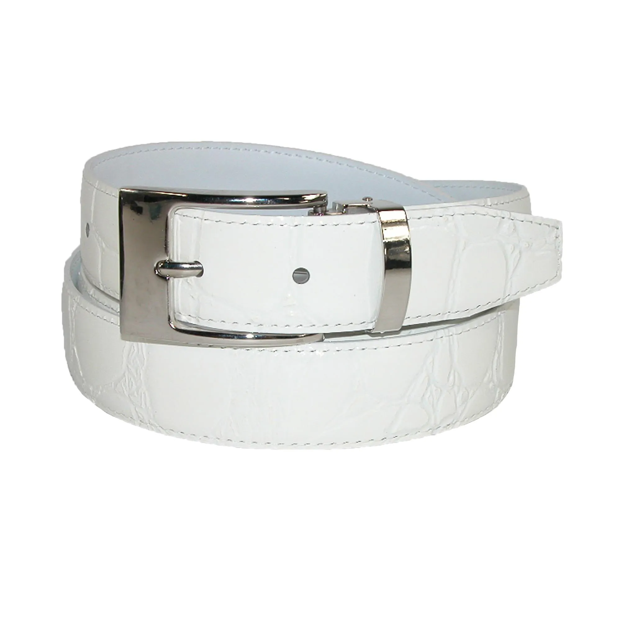 Leather Croc Print Dress Belt with Clamp On Buckle